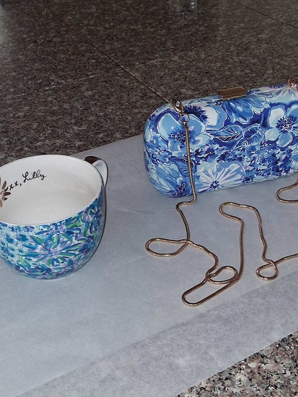 LILLY PULITZER Blue Floral Clutch Shoulder Bag - Women's Accessories W/ CUP.